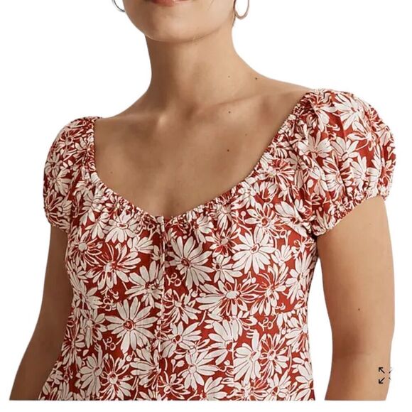 Madewell Margie Mini Dress 2P Red Abstract Floral Vintage Inspired Linen Blend - Picture 12 of 12